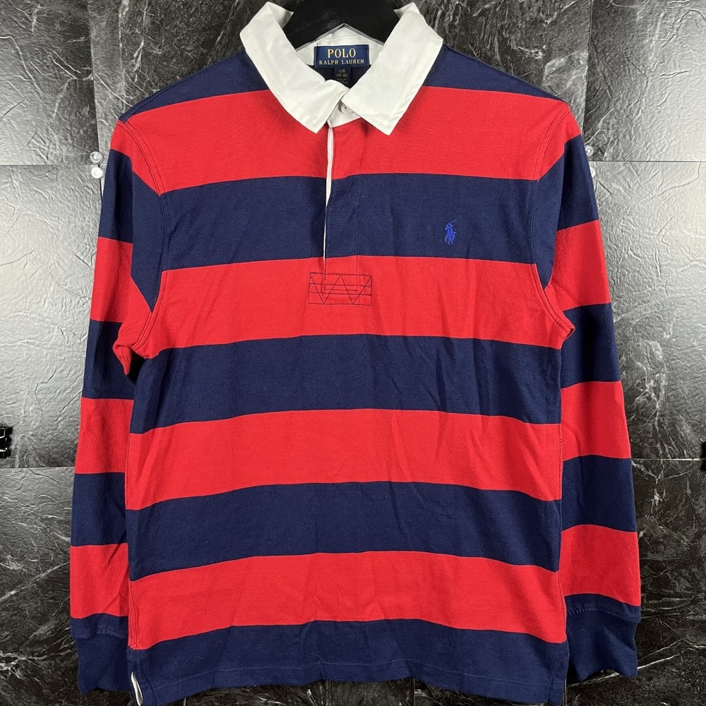 Polo Ralph Lauren Boy's Blue Red Rugby Polo Shirt Large (Men's XS)